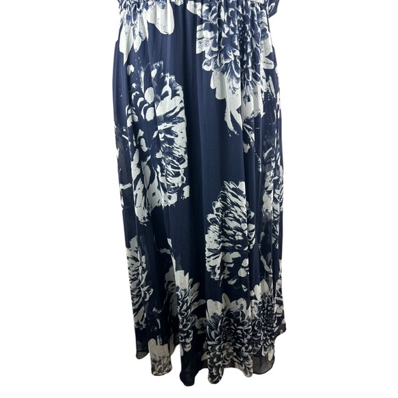Lane Bryant Chiffon Overlay Pleated Maxi Halter Dress Navy Floral Plus Size 18 - Picture 7 of 15